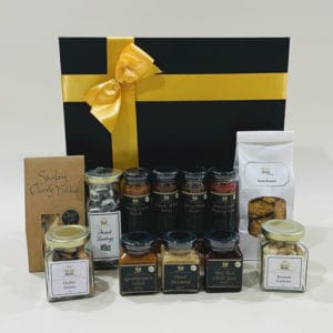 BBQ Entertainer Gift Hamper image - BBQ sauces stout mustard chilli jam relish smokey cheese nibbles Boiled Lollies cashews. Ph 03 5174-4888