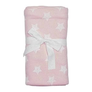 Pink Baby Blanket Scribble Star image. Ultra Soft, generously sized. Ideal for Baby Pram/Bassinet with white stars. Online or ph 03-51744888