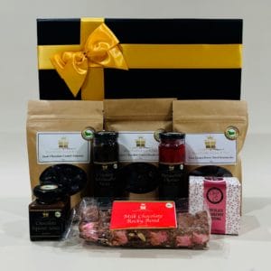 Chocolate Lovers Gift Hamper. choc nuts & raspberries, rocky road, choc cranberry pudding with chocolate sauce. Online or Ph: 03 5174 4888