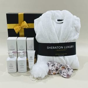 Mothers Day Hamper image. Bathrobe, the finest Hand and Body Lotions giving smooth & healthy skin and more. Buy Online or Phone 03 51744888