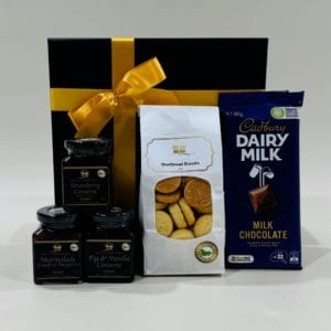 Time For A Break Gift Hamper image. Mouth watering shortbread biscuits rocky road chocolate & gourmet conserves. Online / Phone 03 5174 4888