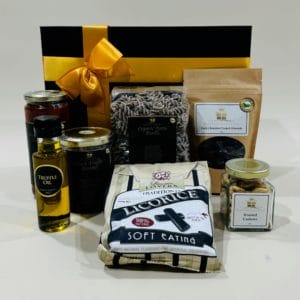 Cooking hamper image. What’s Cooking Truffle oil, black truffle risotto, black olive fusilli and pasta sauce enjoy. Online or Ph 03 51744888