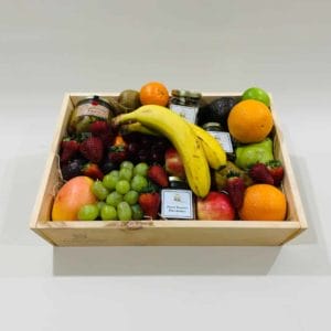 Fruit Box Hamper Chardonnay Pears and Nuts Gift Hamper Seasonal Fruit Macadamias Cashews Nuts Nibbles in a Crafted Wooden Box