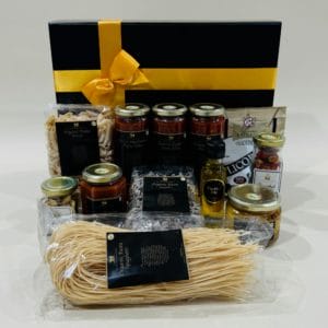 Vegan Gift Hamper image. Mediterranean Pasta & sauces, truffle oil, dukkah, Nibbles & Chardonnay pears. Buy Online or phone 03-5174-4888