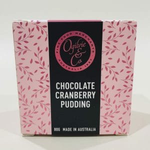 Chocolate Cranberry Pudding 80g image. Rich with the flavour of chocolate and studded with sweet cranberries. Buy Online or Ph: 03-5174-4888