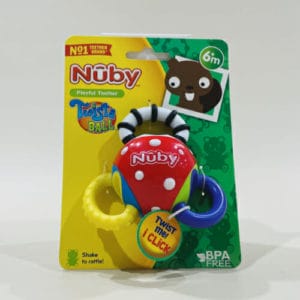 Nuby Twista Rattle and Teether image. Bright colours and playful clicking teething ring stimulates baby’s senses. Online or Ph 03-5174-4888