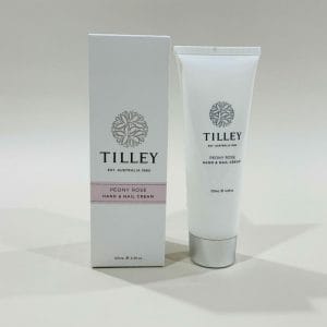 Tilley Peony Rose Hand Cream 125ml image. Vitamin E, Shea Butter & Sweet Almond Oil, to protect, nourish & hydrate. Buy Online Now!