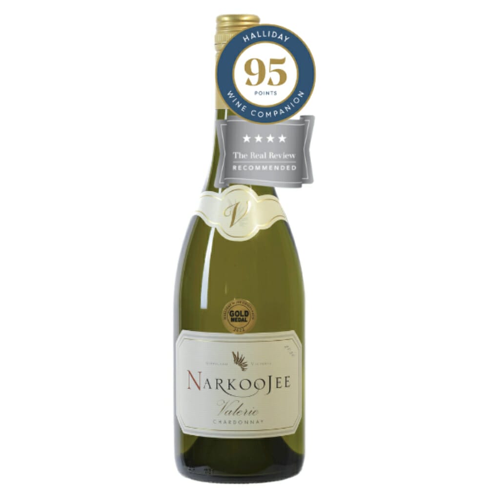 Narkoojee 2020 Valerie Chardonnay image. Beautifully balanced Valerie Chardonnay is complex lovely creamy texture & natural mineral acidity.