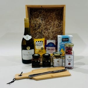 Cheese and Wine Hamper image. Beautifully presented gift hamper is ideal for a birthday or celebration moment. Buy Online or Ph 03-5174-4888