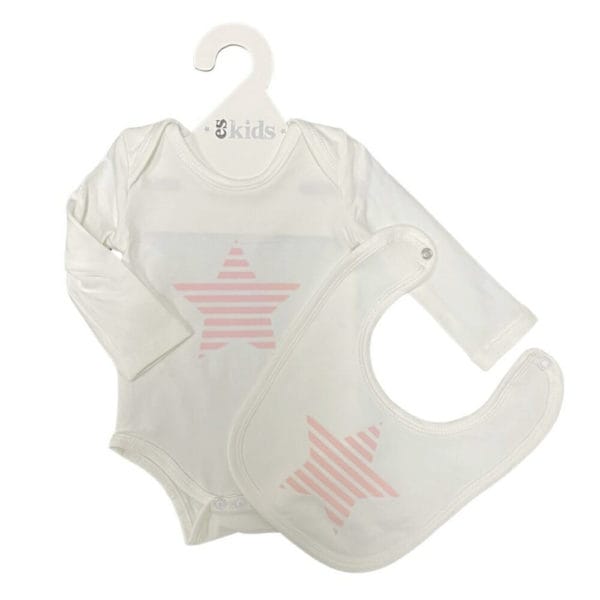 Long Sleeve Bodysuit Baby Girl image. Baby girl bodysuit with long sleeves & pink star print 95% cotton. Buy Now Online / Phone 03 51744888