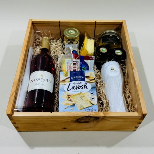 Premium Cheese And Wine Hamper image. A special occasion, this gourmet gift hamper will surly impress. Buy now Online or Phone 03 5174-4888