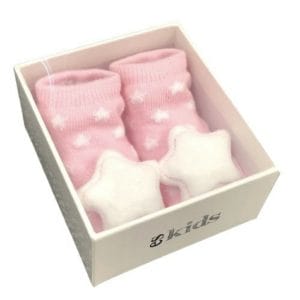 Baby Socks with Rattles Pink image. These gorgeous pink Star socks come with rattles in the toes (0-6mths). Buy Online or Ph: 03-5174-4888