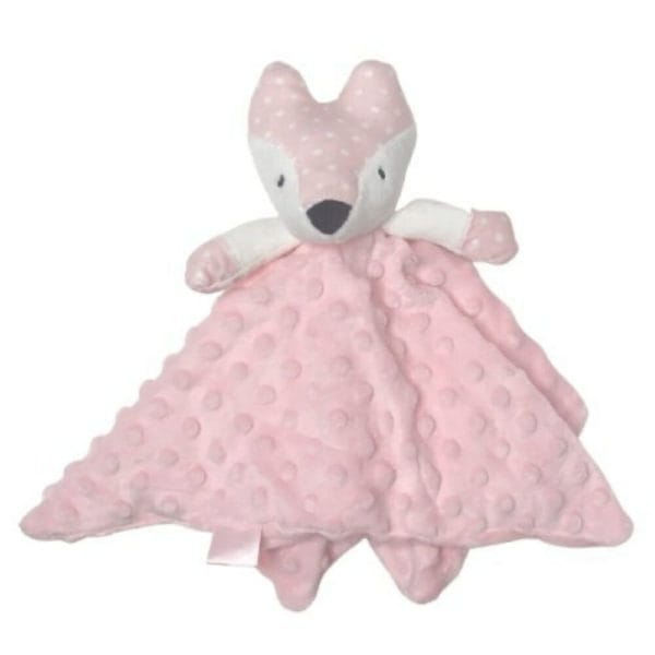 Fox Comforter Pink image. Soft, cuddly pink fox comforter. With embroidered eyes nose perfect for newborns. Online or ph 03 51744888