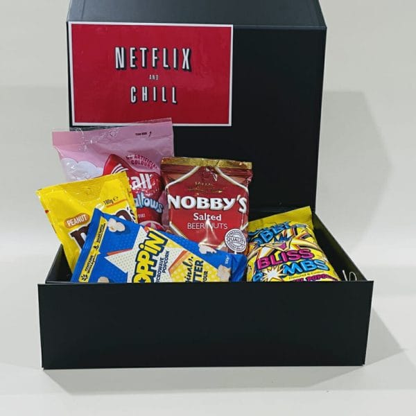 Netflix & Chill Movie Night Hamper image. A selection of Australia’s favourite treats for the whole family. Buy Online or Phone 03-5174-4888