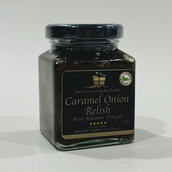 Caramel Onion Relish 135g image. Sweet caramelised onions compliment the rich balsamic vinegar. Buy Now Online or Phone 03-5174-4888