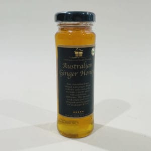 Australian ginger honey 140g image. Perfect in tea, as a tea with lemon juice, spread on warm toast, in smoothies. Online / Ph: 03-5174-4888