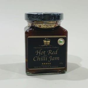 Hot Red Chilli jam 140g image. Hot Chilli Jam made with earthy flavours from fresh red chillies and lime. Buy Now or Phone 03-5174-4888
