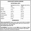 Nutritional information for chocolate coated almonds, including calories, fat content, and protein amount.