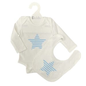 Long Sleeve Bodysuit Baby Boy image. Baby boy bodysuit with short sleeves & blue star print 95% cotton. Buy Now Online / Phone 03 51744888
