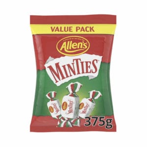Minties Mint Chews 375g image. Allen’s Minties are an old-time classic favourite mint because they’re refreshing, chewy, and minty.