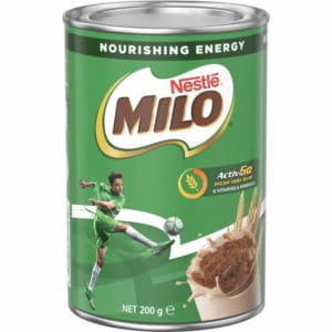 Nestle Milo Choc-malt 200g Image. MILO is great with breakfast, after school, before or after sport as a snack a hot chocolately malt drink.