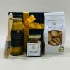 Gift Pack 6 Image. Goats Milk hand cream. A choice of Butter Shortbread, Raspberry & White Choc Biscuits, or Anzacs & nuts. Ph: 03-51744888.