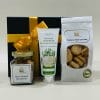 Gift Pack 7 Image. Goats Milk hand cream. A choice of Butter Shortbread, Raspberry & White Choc Biscuits, or Anzacs & nuts. Ph: 03-51744888.