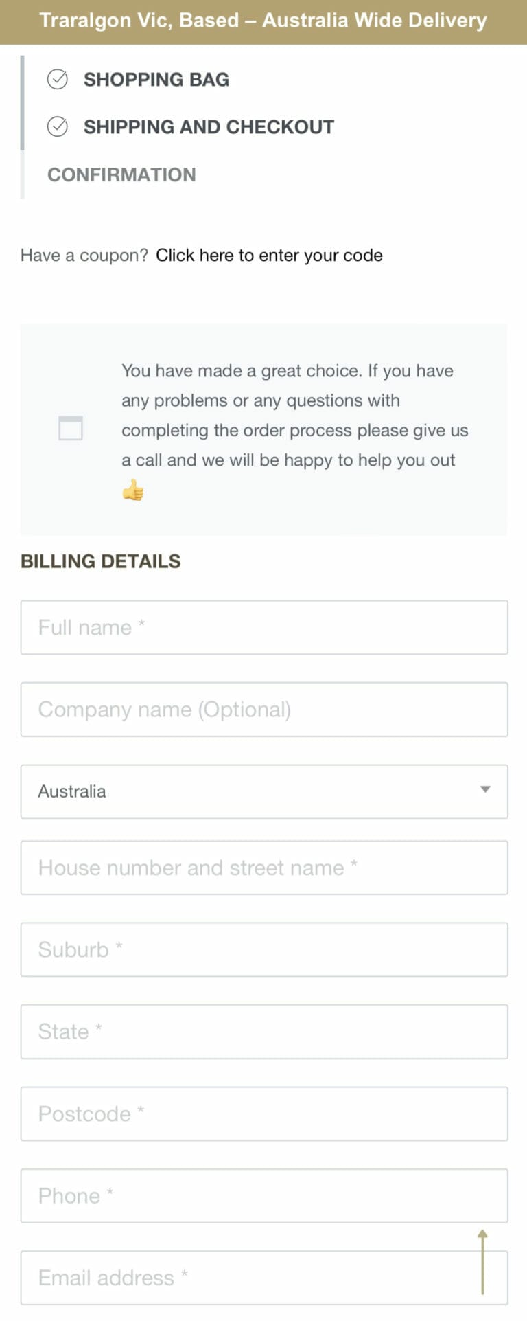 Mobile Billing Image 5. Now we on the complete your order page. Fill in your billing details this is for your tax invoice & your records.