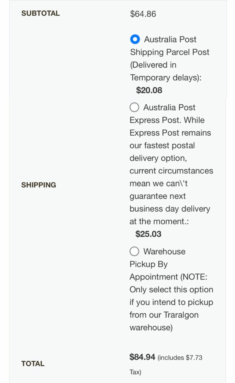 Mobile Shipping Image. You will see now, all the shipping details have been selected correctly and the shipping options are now displayed.