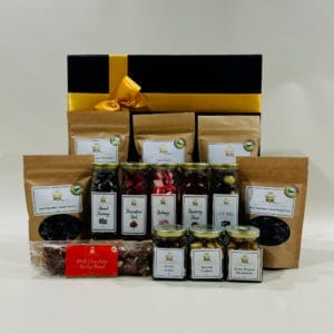 Easter Hamper image. Easter Hamper: Chocolate coated nuts, rocky road, hard boil lollies, macadamia & cashews nuts. Professionally presented, available for Australia wide shipping.