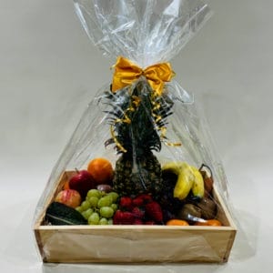 Large Fruit Gift Box Gift Hamper fresh fruit packed full of seasonal fresh fruit. Placed in a reusable hand made wooden tray.